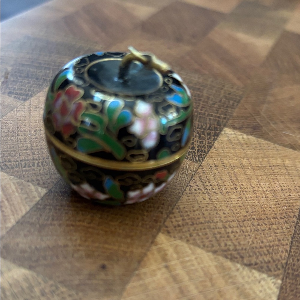 Floral Cloisonné Trinket Box Vintage